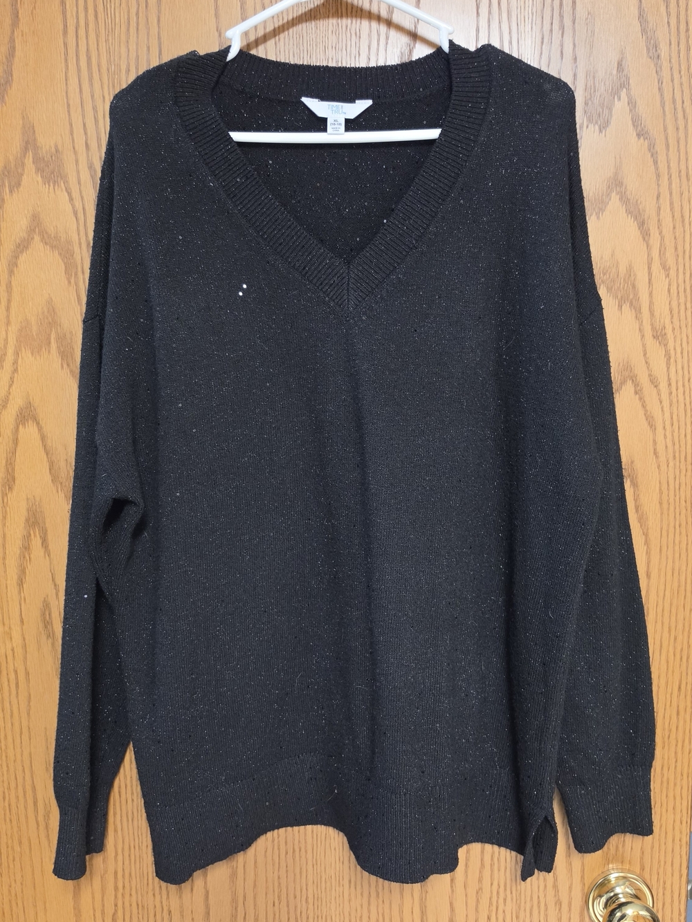 Time And Tru - Sparkle V-Neck Black Sweater